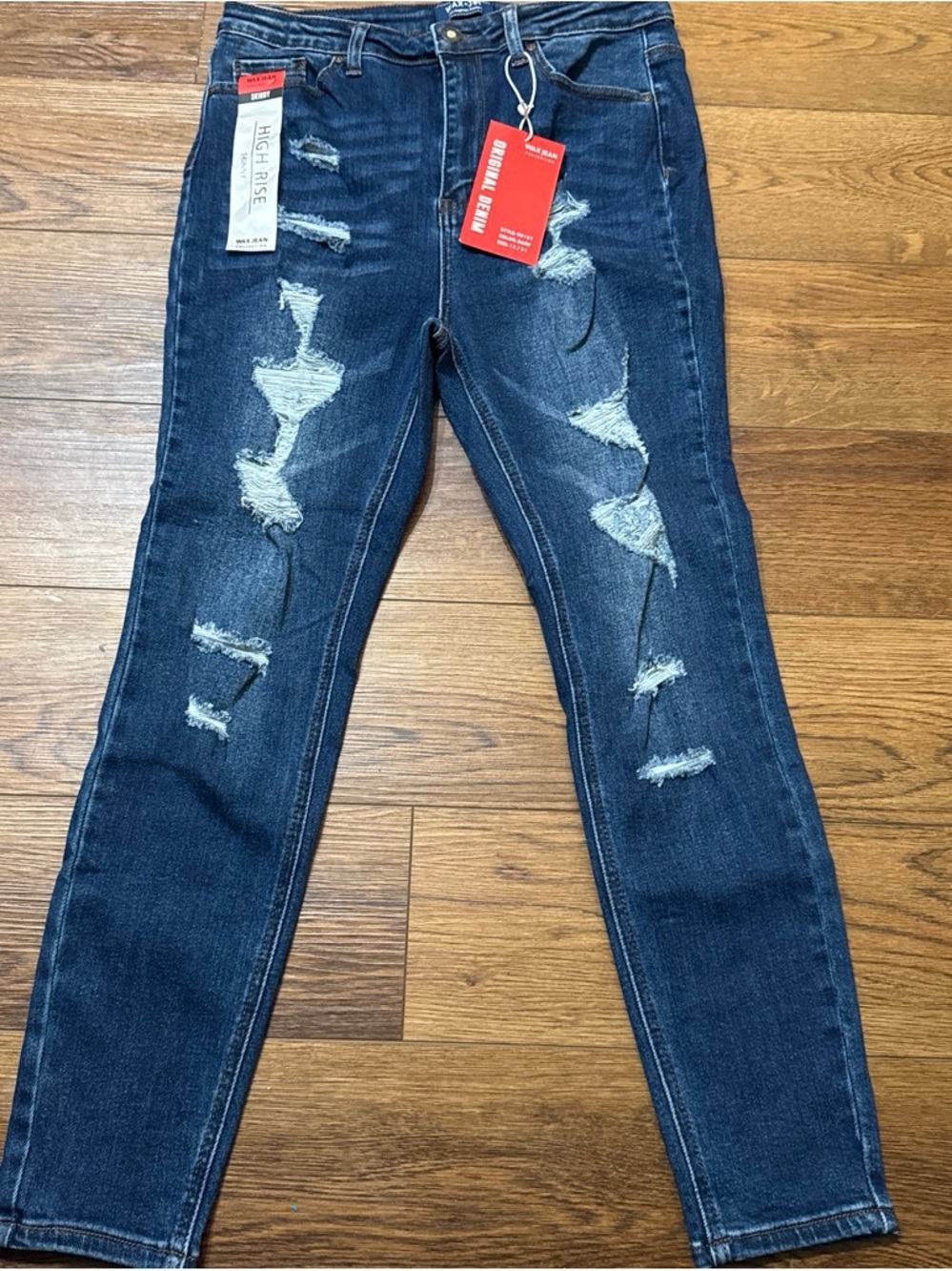 Wax Jean Dark Blue High-Rise Distressed Skinny Jeans